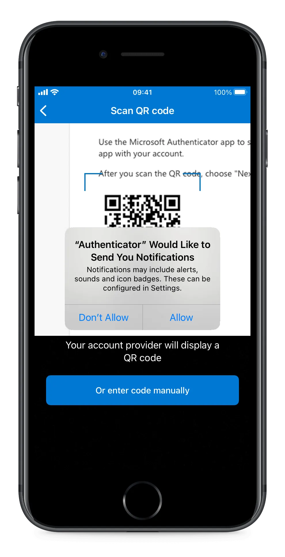 The Authenticator app asking permission to send notifications
