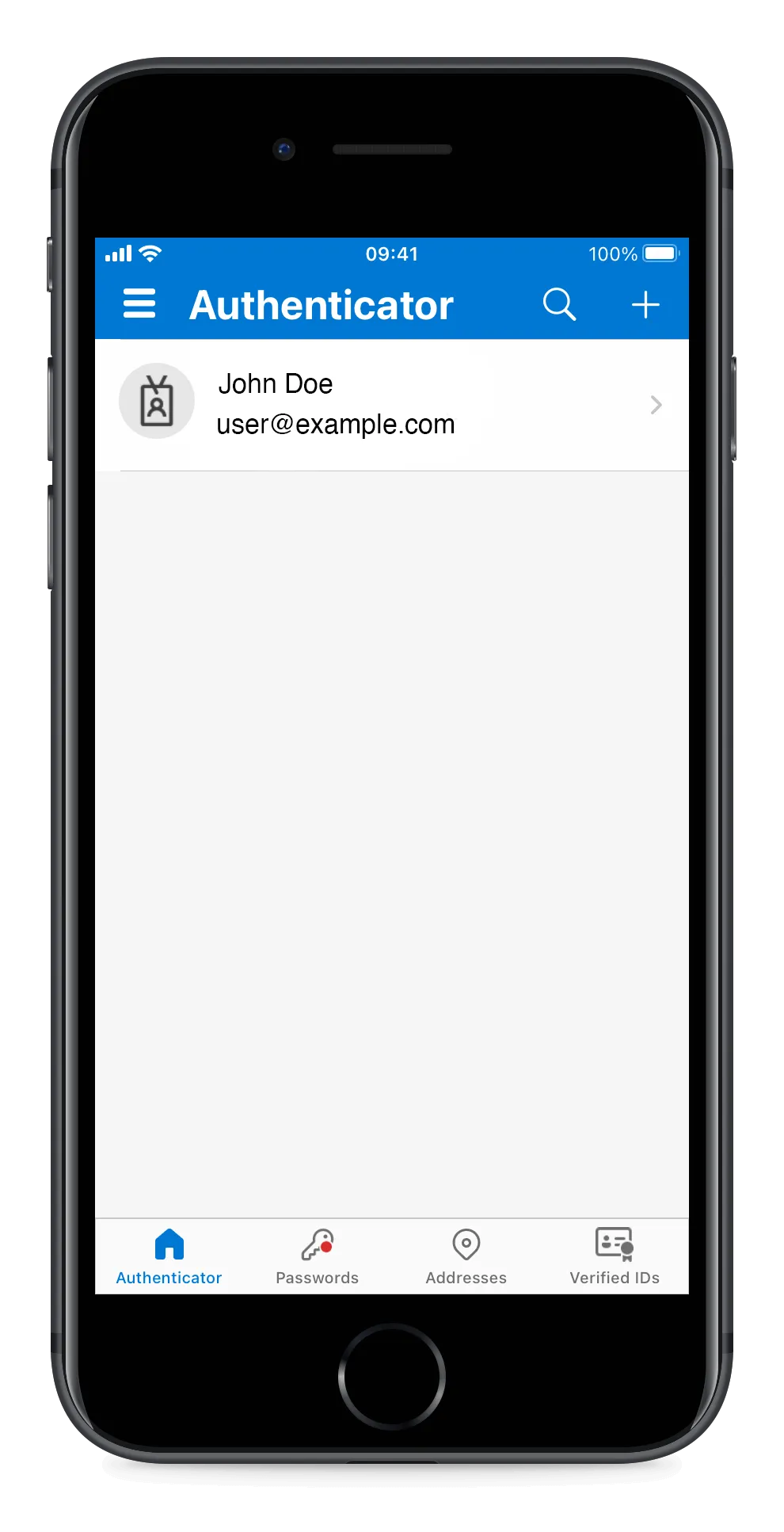 The Authenticator app account list showing the newly added account