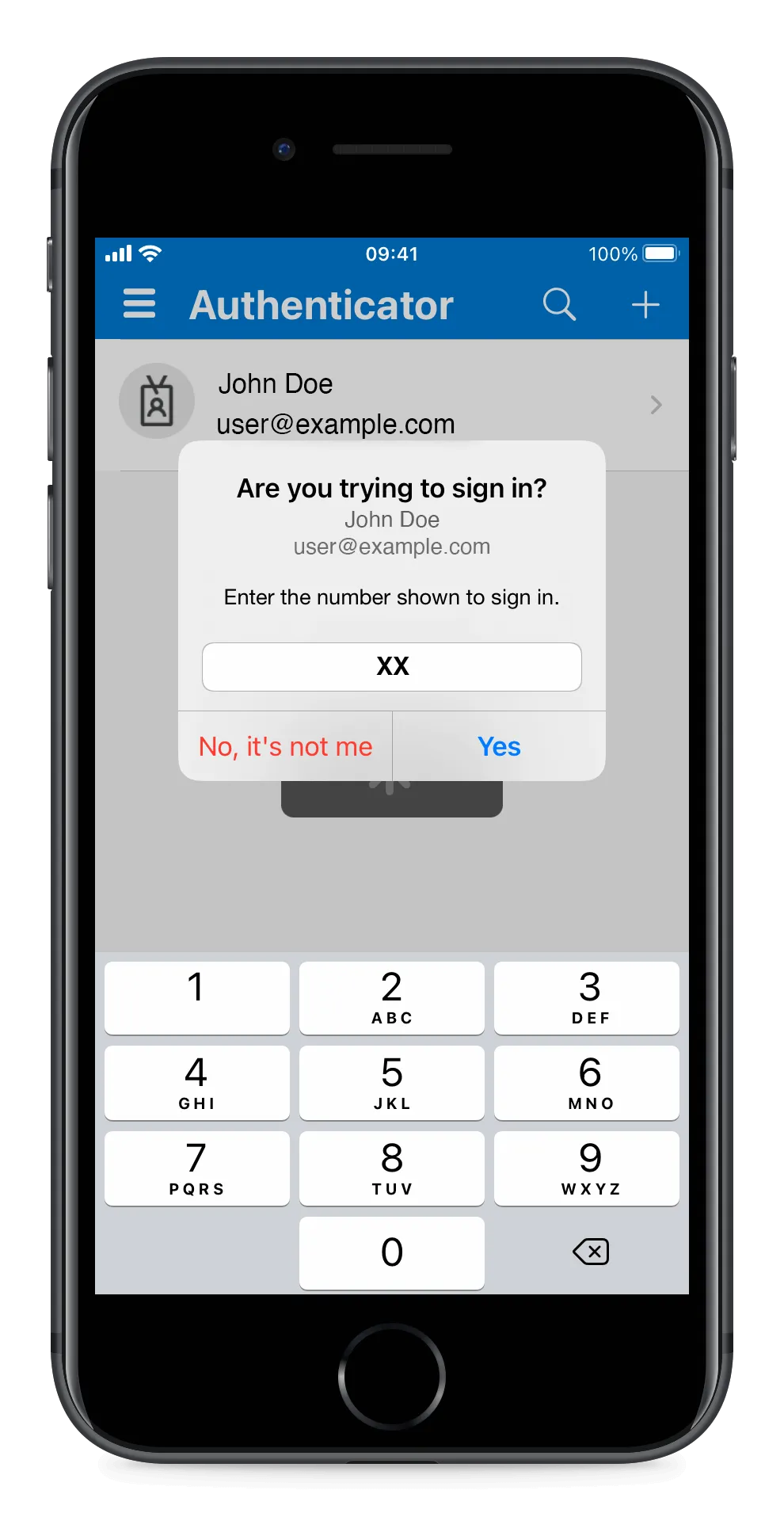 The Authenticator app asking you to enter the number shown on the web page