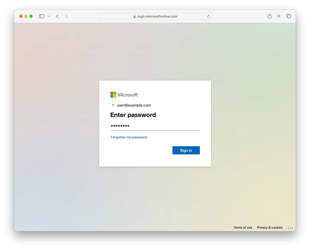 The Microsoft password entry screen